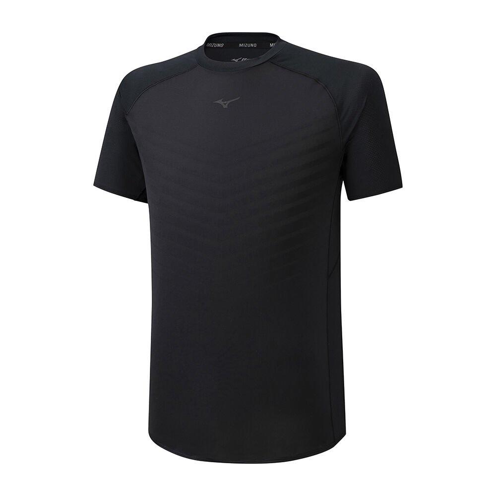 Men's Mizuno Running T-Shirts Black Jacquard Mesh Apparel - J2GA002209